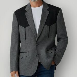 CIRCLE S Mens Vintage Blazer 50R Western Sport Coat Two Button Jacket Gray/Black